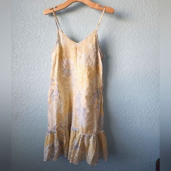 Rachel Zoe eyelet strappy bohemian coastal dress white and soft yellow medium - Picture 1 of 8